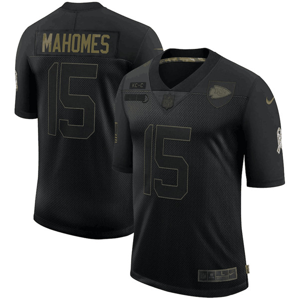 Men's Kansas City Chiefs #15 Patrick Mahomes Black NFL 2020 Salute To Service Limited Stitched Jersey